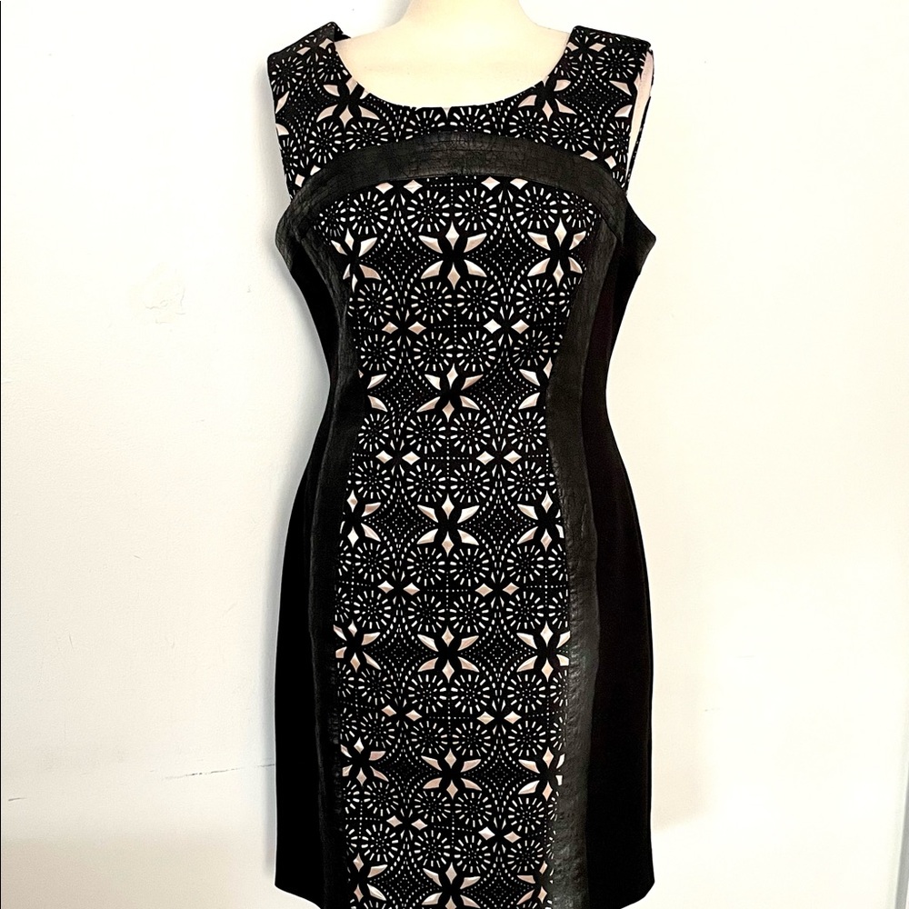 WHBM Black  / beige / leather dress